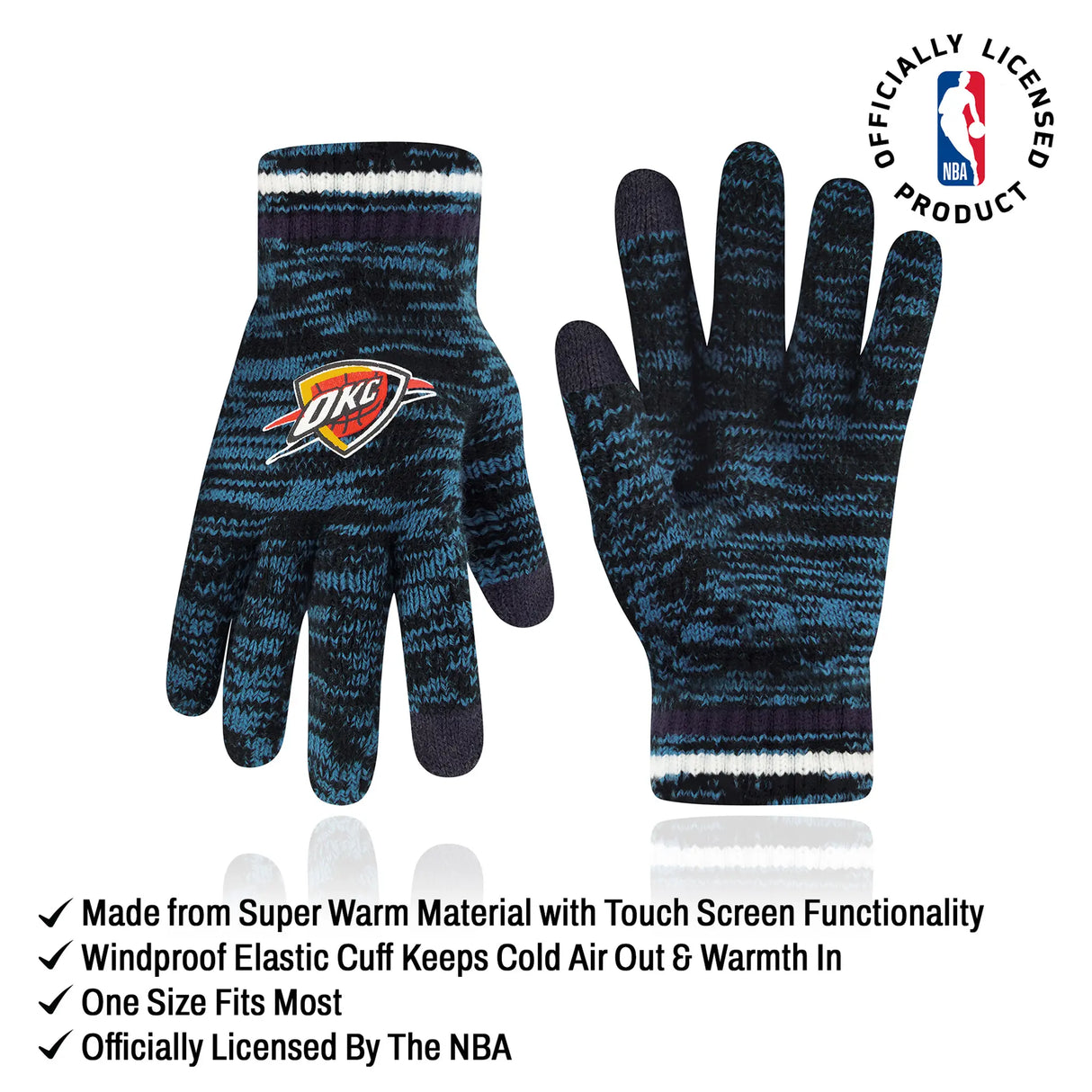 Ultra Game Youth NBA Official Super Soft Winter Beanie Knit Hat With Extra Warm Touch Screen Gloves | Oklahoma City Thunder