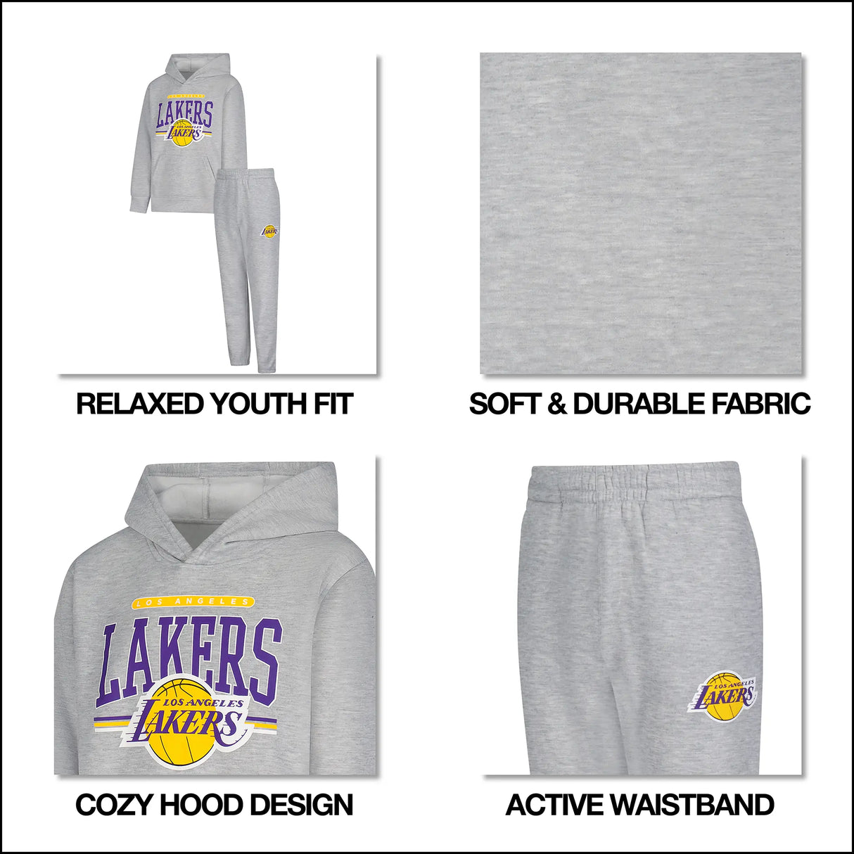 Ultra Game Youth NBA Official Super Soft Hoodie Sweatshirt and Sweatpants Joggers Set | Los Angeles Lakers