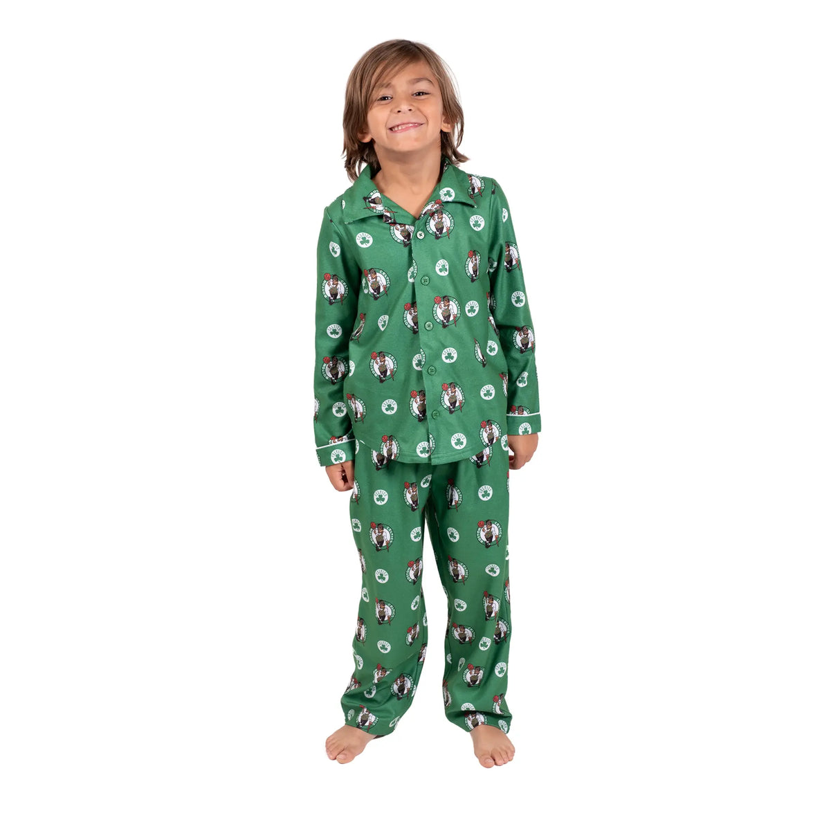 Ultra Game Youth NBA Official 2-Piece Super Soft Button Down Pajamas Set | Boston Celtics