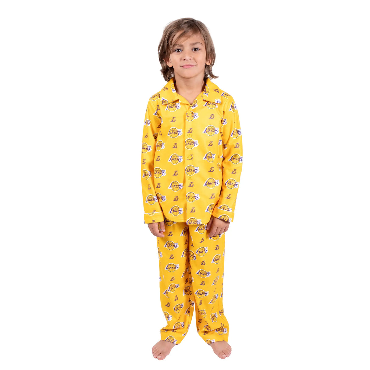 Ultra Game Youth NBA Official 2-Piece Super Soft Button Down Pajamas Set | Los Angeles Lakers