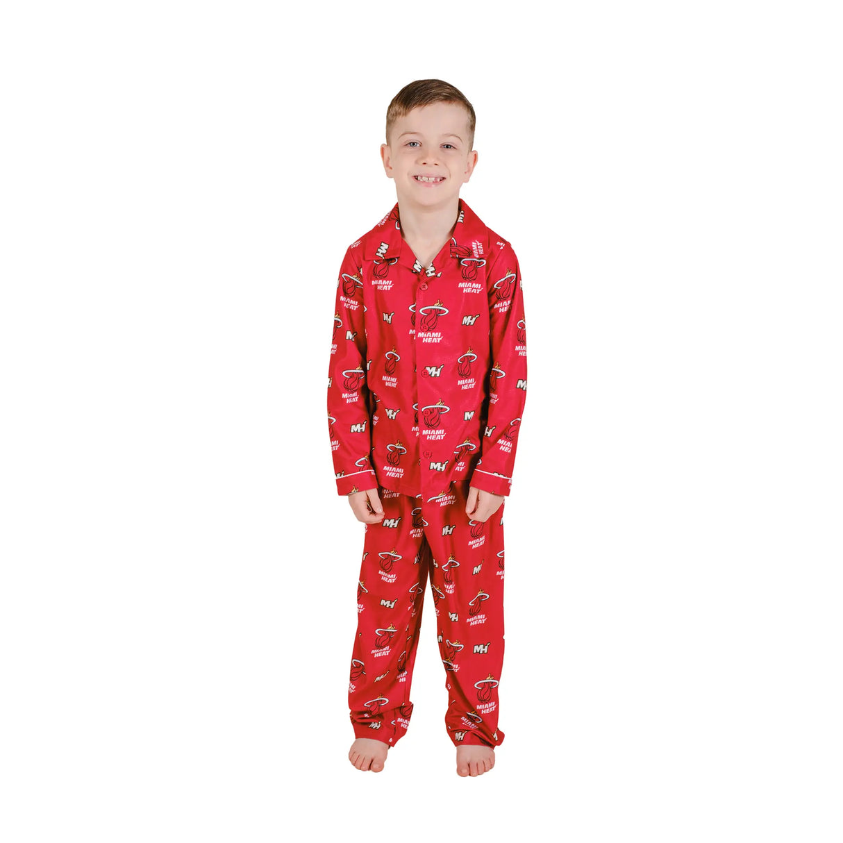 Ultra Game Youth NBA Official 2-Piece Super Soft Button Down Pajamas Set | Miami Heat