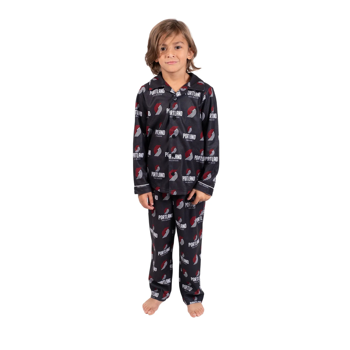 Ultra Game Youth NBA Official 2-Piece Super Soft Button Down Pajamas Set | Portland Trail Blazers