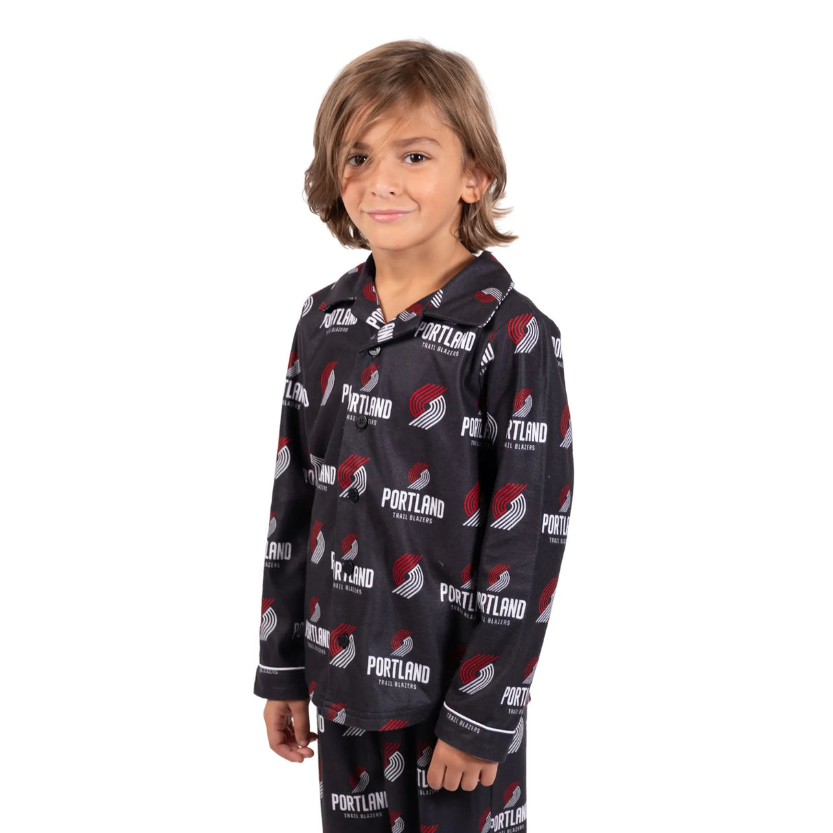 Ultra Game Youth NBA Official 2-Piece Super Soft Button Down Pajamas Set | Portland Trail Blazers