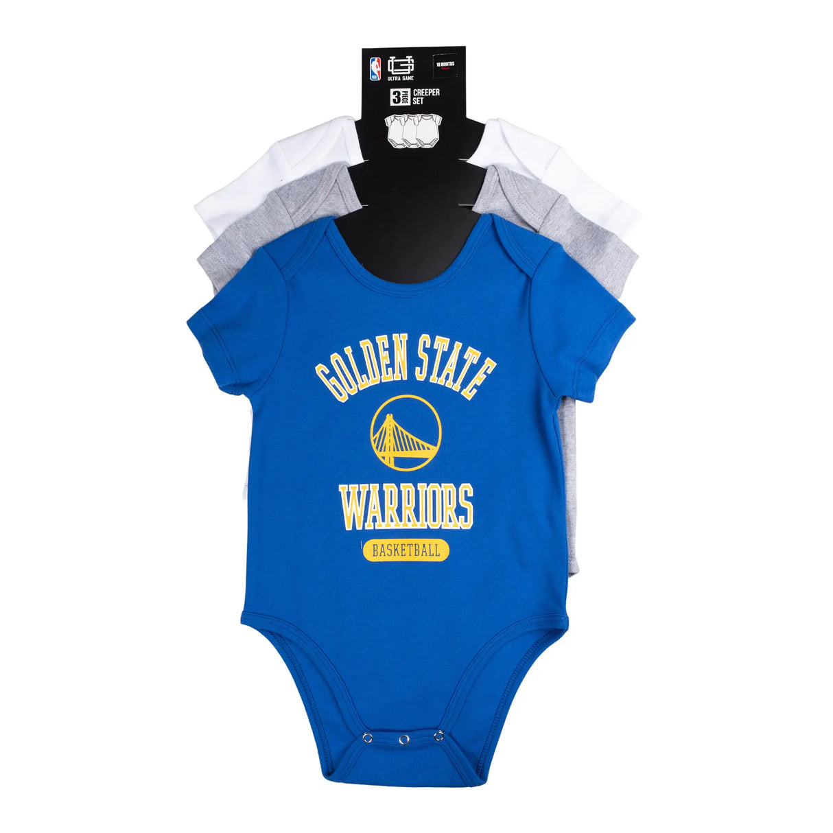Ultra Game Youth NBA Official Baby Super Soft Cotton 3 Pack Creeper Bodysuit | Golden State Warriors