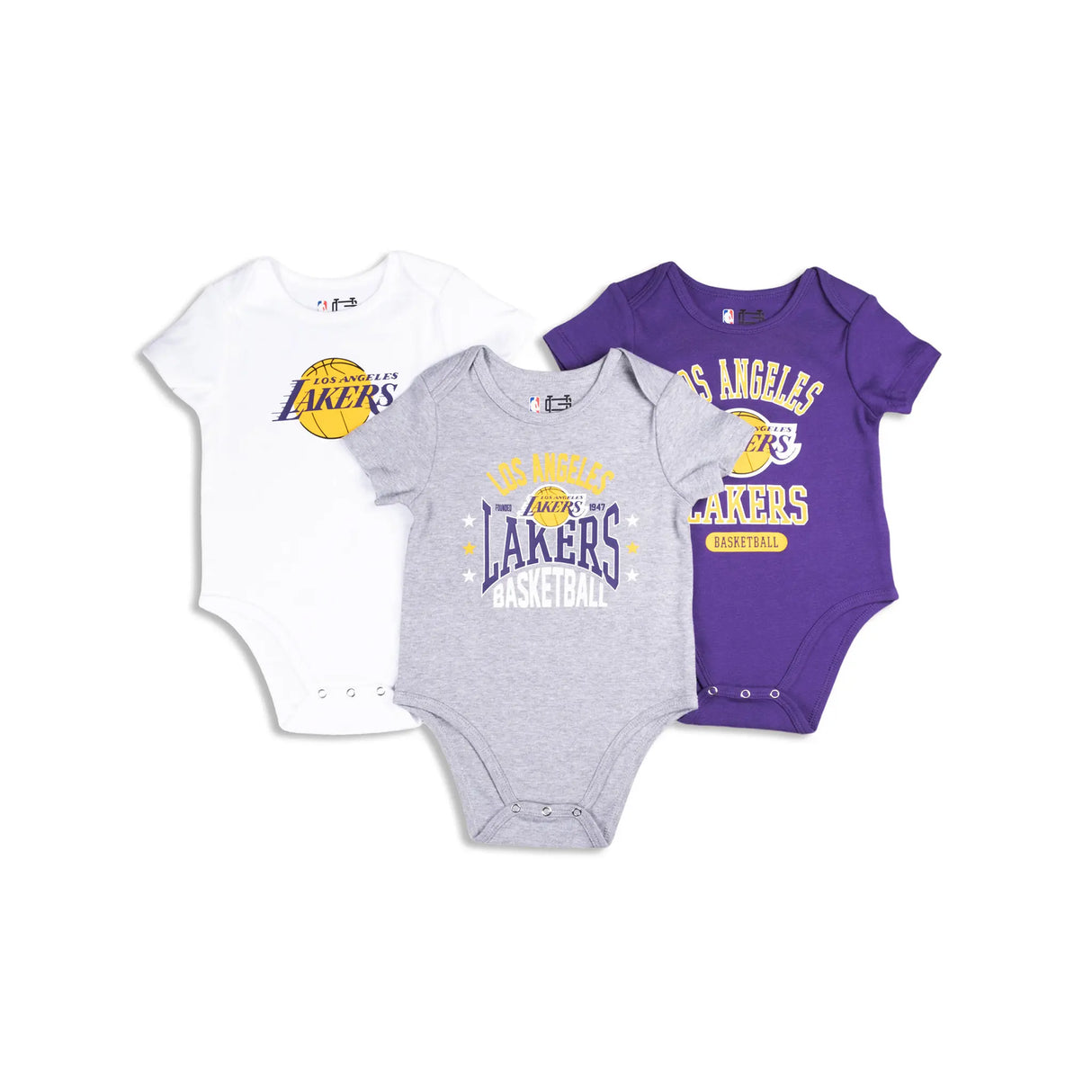 Ultra Game Youth NBA Official Baby Super Soft Cotton 3 Pack Creeper Bodysuit | Los Angeles Lakers