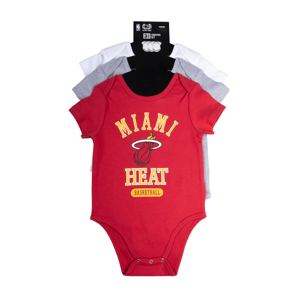 Ultra Game Youth NBA Official Baby Super Soft Cotton 3 Pack Creeper Bodysuit | Miami Heat