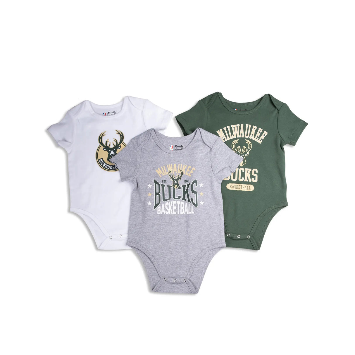 Ultra Game Youth NBA Official Baby Super Soft Cotton 3 Pack Creeper Bodysuit | Milwaukee Bucks