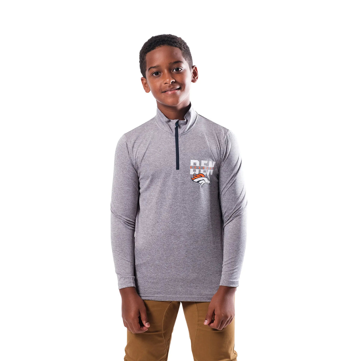 Ultra Game Youth NFL Official Super Soft Quarter Zip Long Sleeve T-Shirt | Denver Broncos
