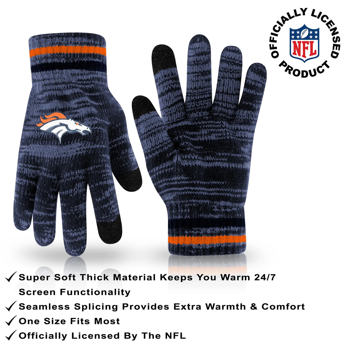 Ultra Game Youth NFL Official Super Soft Marl Knit Winter Beanie Knit Hat with Extra Warm Touch Screen Gloves | Denver Broncos