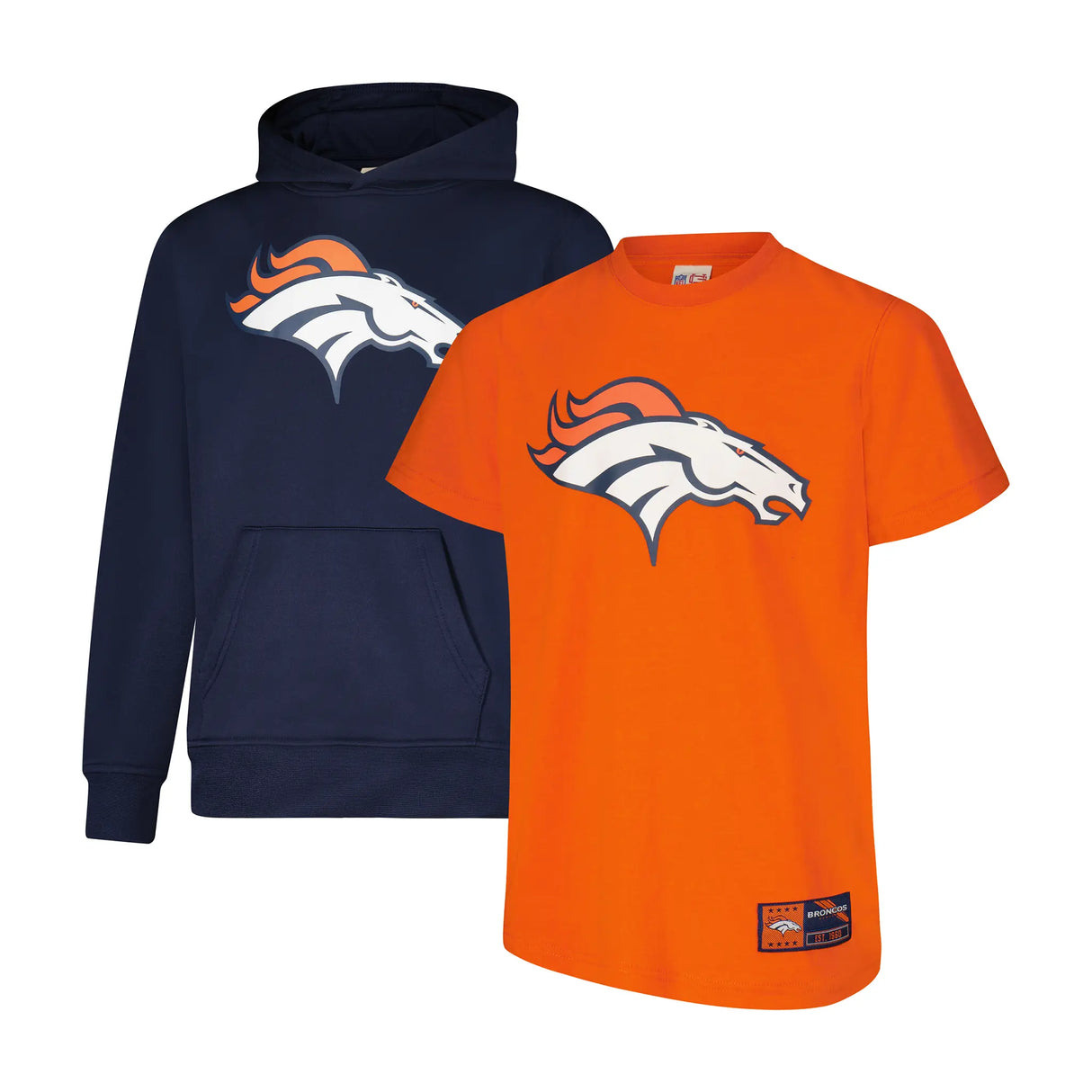 Ultra Game Youth NFL Official Super Soft T-Shirt & Hoodie Sweatshirt Set (Sizes 8 to 18-20) | Denver Broncos