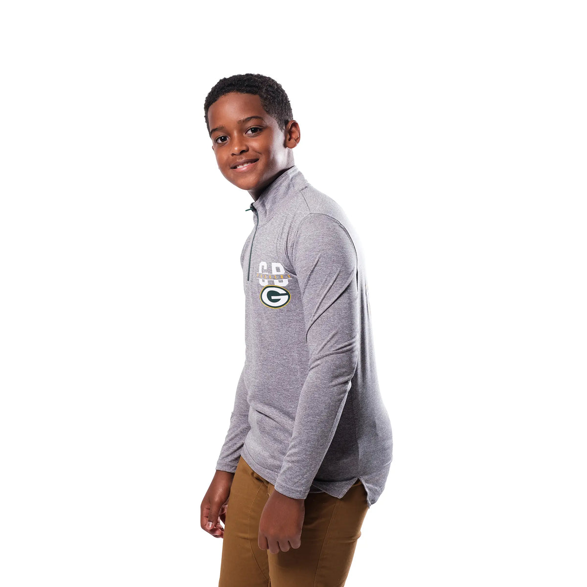 Ultra Game Youth NFL Official Super Soft Quarter Zip Long Sleeve T-Shirt | Green Bay Packers