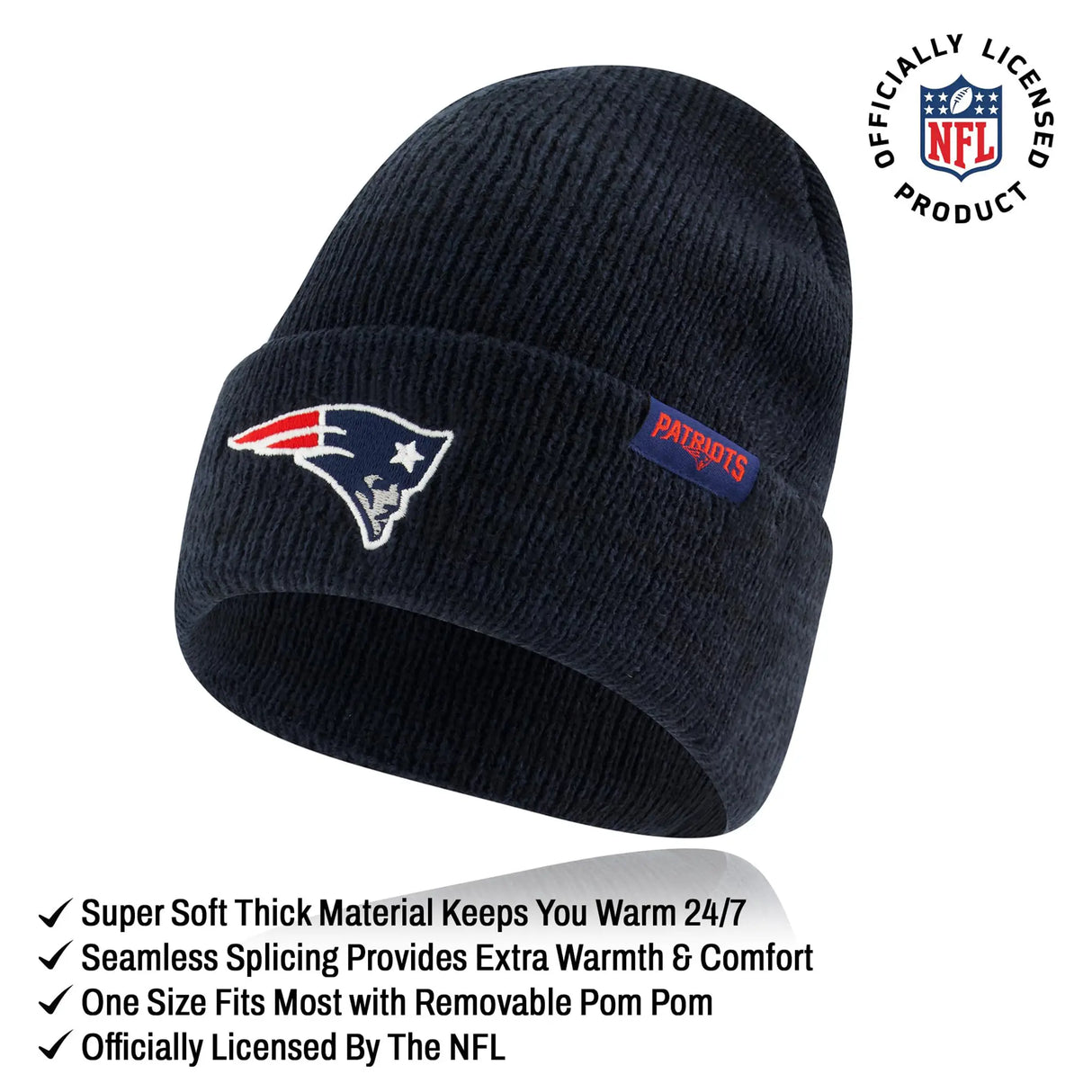 Ultra Game Youth NFL Official Super Soft Marl Knit Winter Beanie Knit Hat with Extra Warm Touch Screen Gloves | New England Patriots