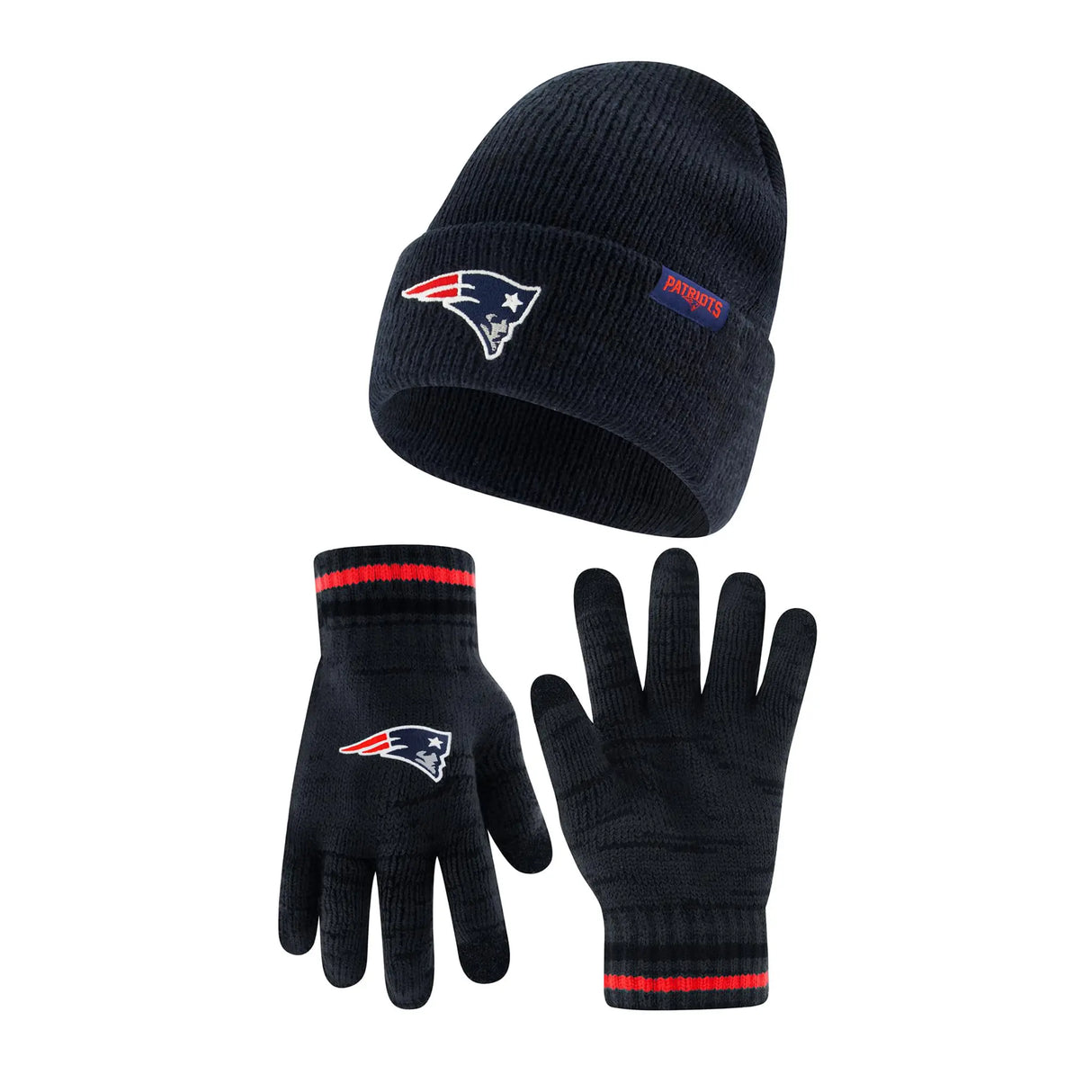 Ultra Game Youth NFL Official Super Soft Marl Knit Winter Beanie Knit Hat with Extra Warm Touch Screen Gloves | New England Patriots