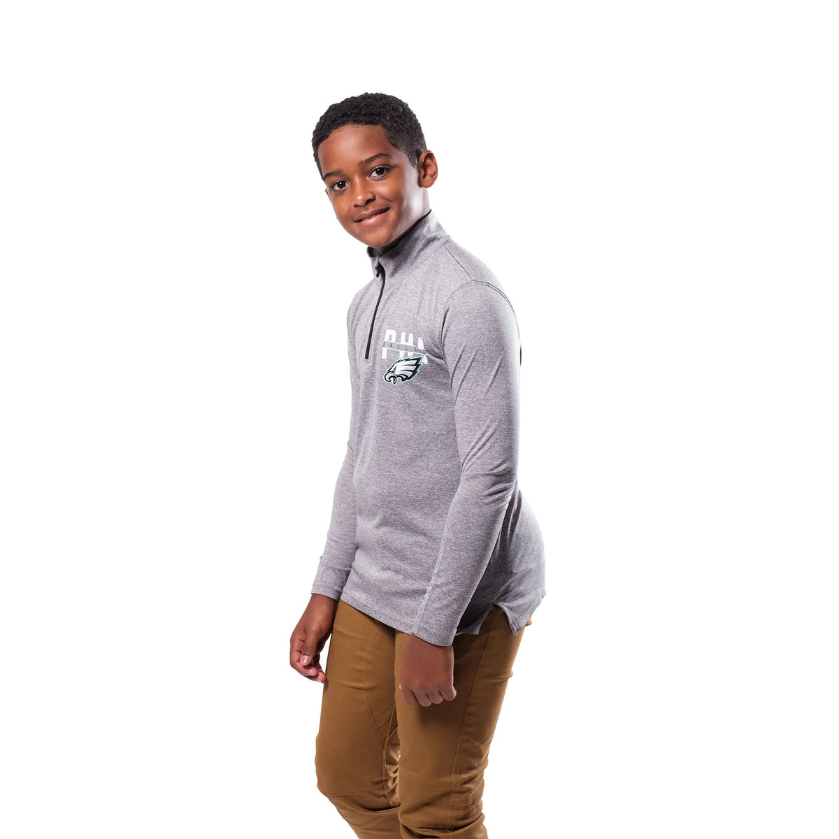 Ultra Game Youth NFL Official Super Soft Quarter Zip Long Sleeve T-Shirt | Philadelphia Eagles