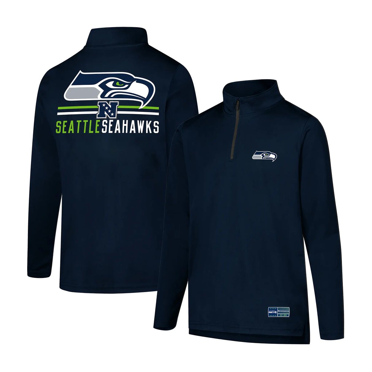 Ultra Game Youth NFL Official Super Soft Quarter Zip Long Sleeve T-Shirt | Seattle Seahawks
