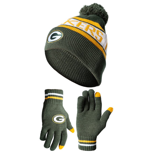 Ultra Game NFL Green Bay Packers Unisex Super Soft Winter Beanie Knit Hat With Extra Warm Touch Screen Gloves|Green Bay Packers