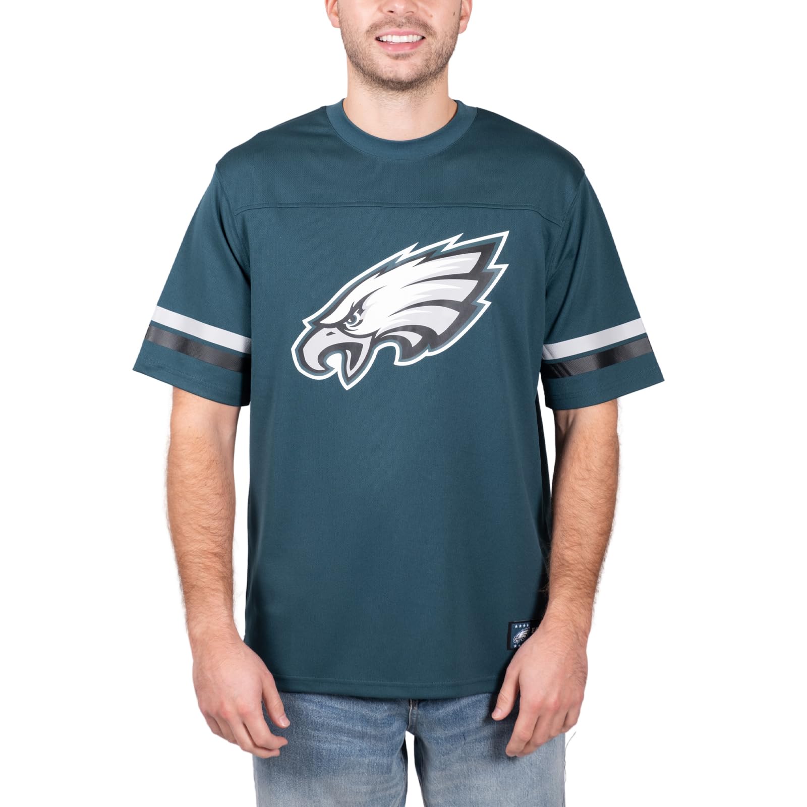 Ultra Game NFL Philadelphia Eagles Mens Standard Jersey Crew Neck Mesh Stripe T-Shirt|Philadelphia Eagles