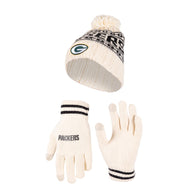 Ultra Game NFL Green Bay Packers Womens Super Soft Cable Knit Winter Beanie Knit Hat with Extra Warm Touch Screen Gloves|Green Bay Packers