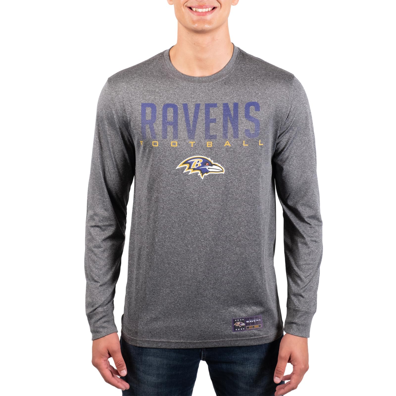 Ultra Game NFL Baltimore Ravens Mens Active Quick Dry Long Sleeve T-Shirt|Baltimore Ravens