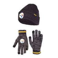 Ultra Game NFL Pittsburgh Steelers Womens Super Soft Marled Winter Beanie Knit Hat with Extra Warm Touch Screen Gloves|Pittsburgh Steelers