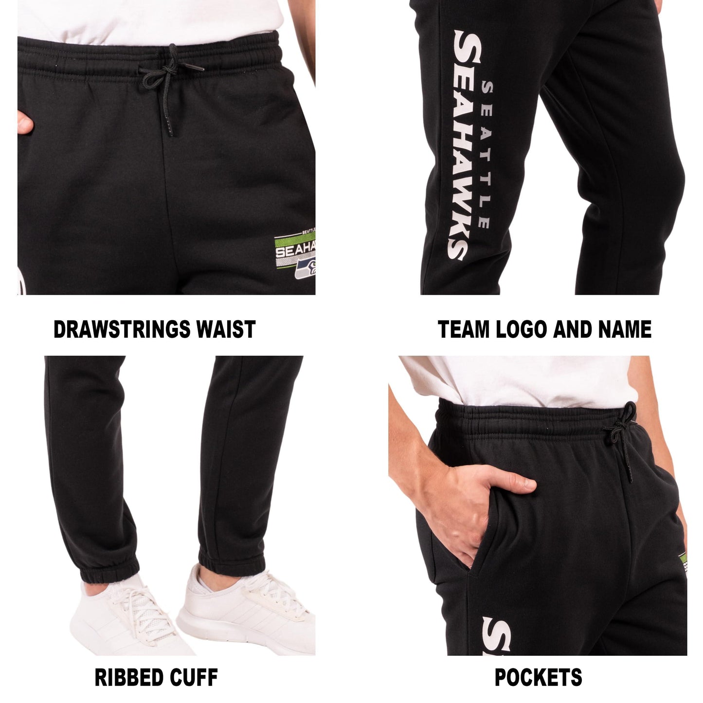 Ultra Game NFL Seattle Seahawks Mens Active Super Soft Fleece Game Day Jogger Sweatpants|Seattle Seahawks - UltraGameShop