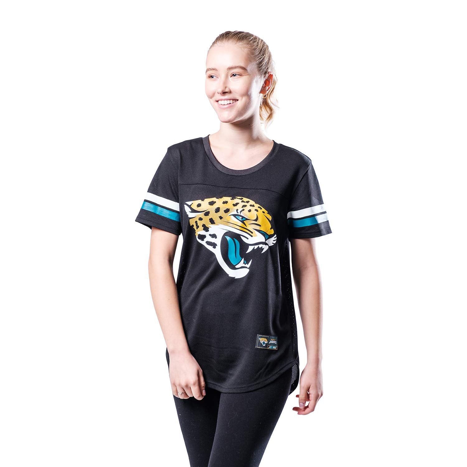 Ultra Game NFL Jacksonville Jaguars Womens Soft Mesh Varsity Stripe T-Shirt|Jacksonville Jaguars