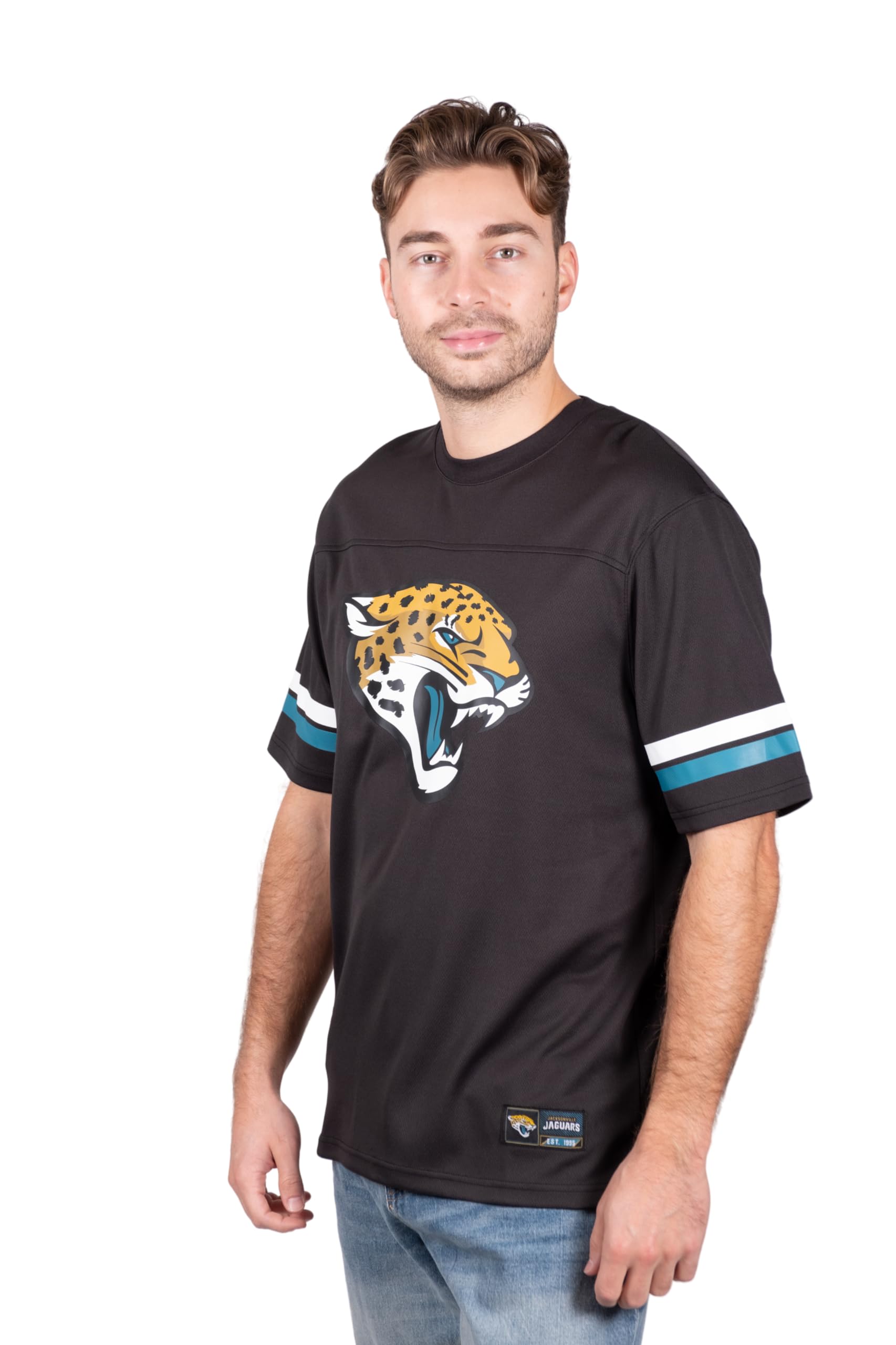 Ultra Game NFL Jacksonville Jaguars Mens Standard Jersey Crew Neck Mesh Stripe T-Shirt|Jacksonville Jaguars