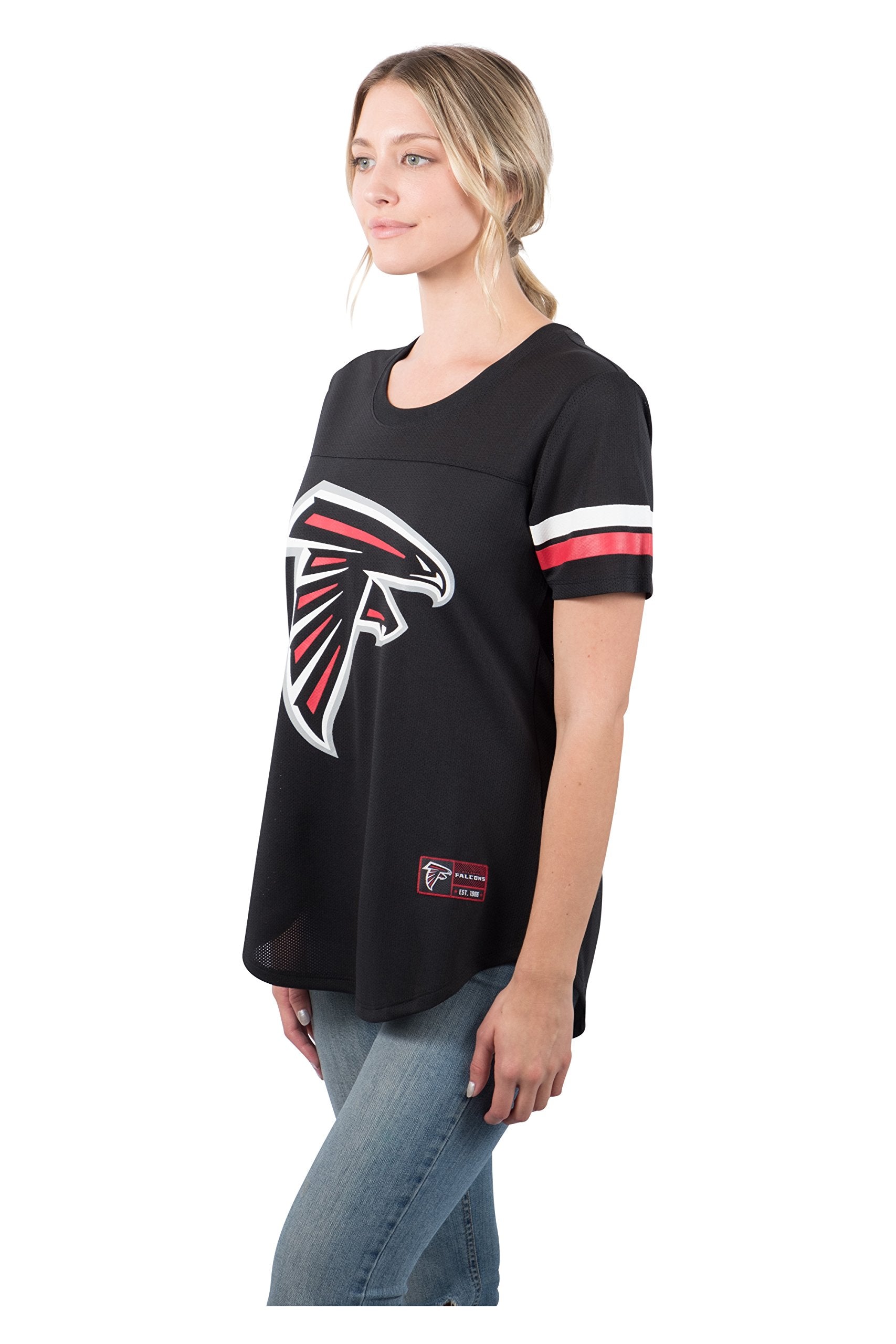 Ultra Game NFL Atlanta Falcons Womens Soft Mesh Varsity Stripe T-Shirt|Atlanta Falcons