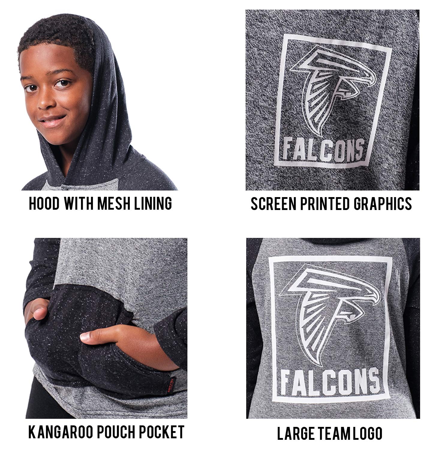 Ultra Game NFL Atlanta Falcons Youth Fleece Hoodie Pullover Sweatshirt Henley|Atlanta Falcons