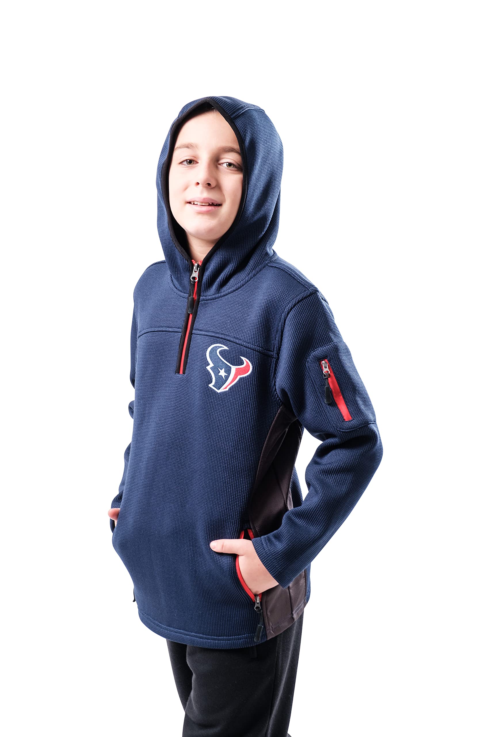 Ultra Game NFL Houston Texans Youth Extra Soft Fleece Quarter Zip Pullover Hoodie Sweartshirt|Houston Texans