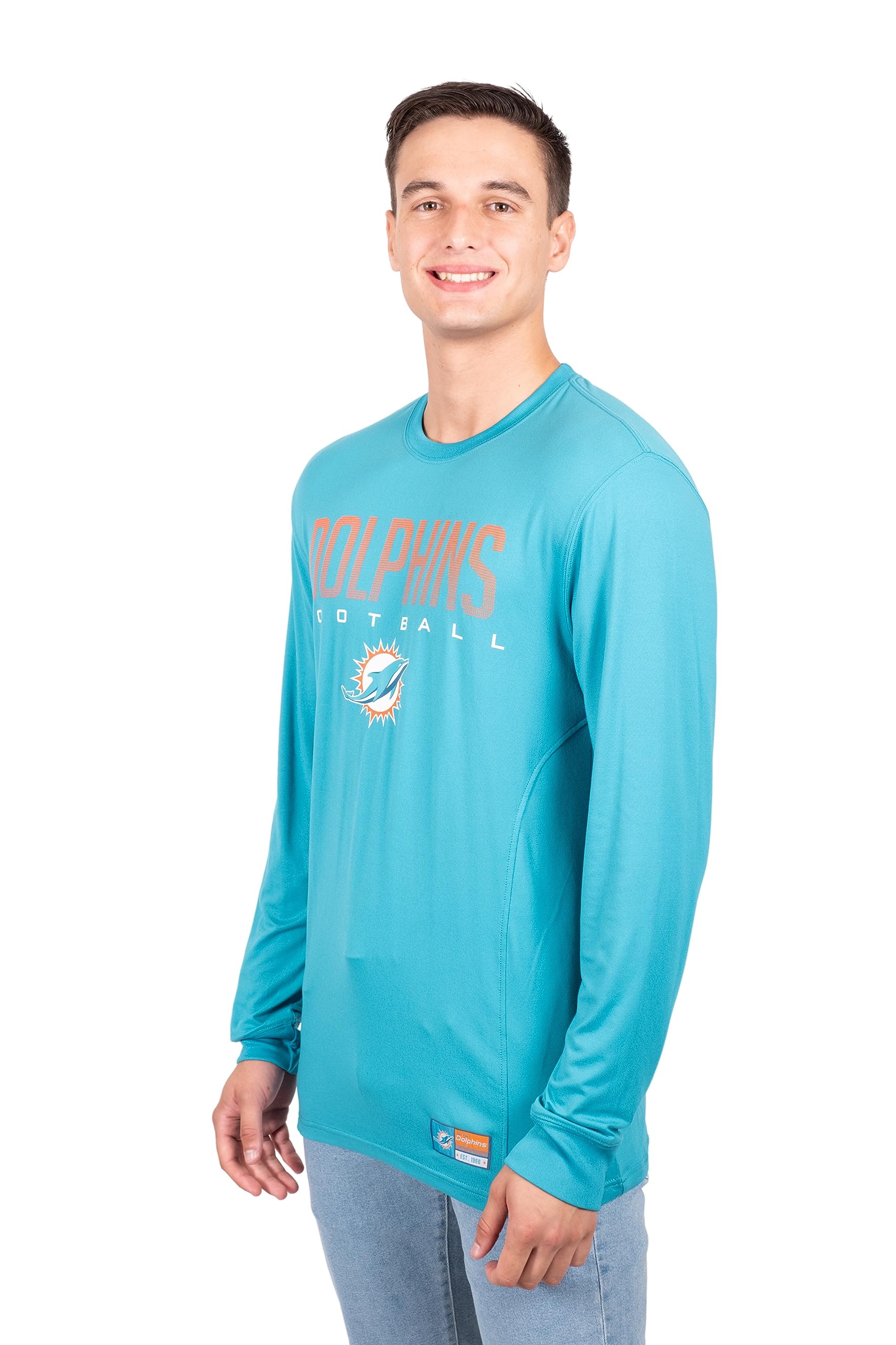 Ultra Game NFL Miami Dolphins Mens Active Lightweight Quick Dry Long Sleeve T-Shirt|Miami Dolphins