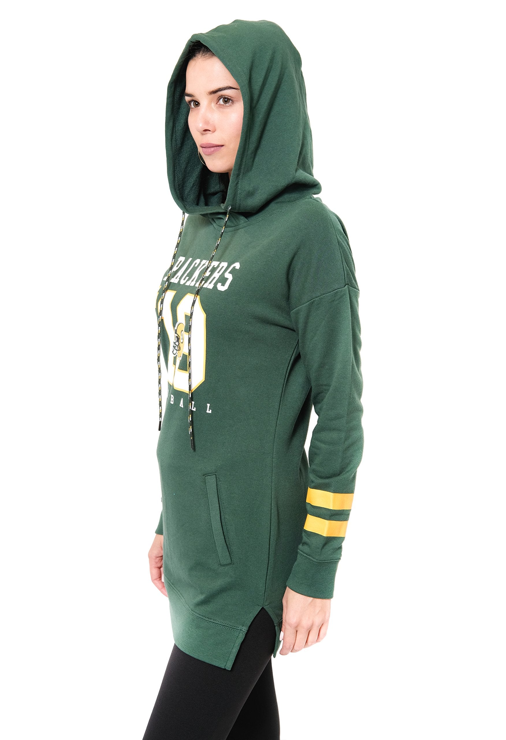 Ultra Game NFL Green Bay Packers Womens Soft French Terry Tunic Hoodie Pullover Sweatshirt|Green Bay Packers