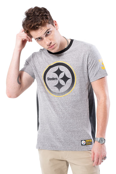 Ultra Game NFL Pittsburgh Steelers Mens Vintage Ringer Short Sleeve Tee Shirt|Pittsburgh Steelers