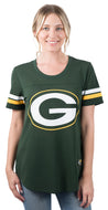 Ultra Game NFL Green Bay Packers Womens Soft Mesh Varsity Stripe T-Shirt|Green Bay Packers