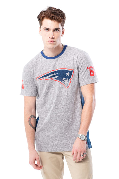 Ultra Game NFL New England Patriots Mens Vintage Ringer Short Sleeve Tee Shirt|New England Patriots