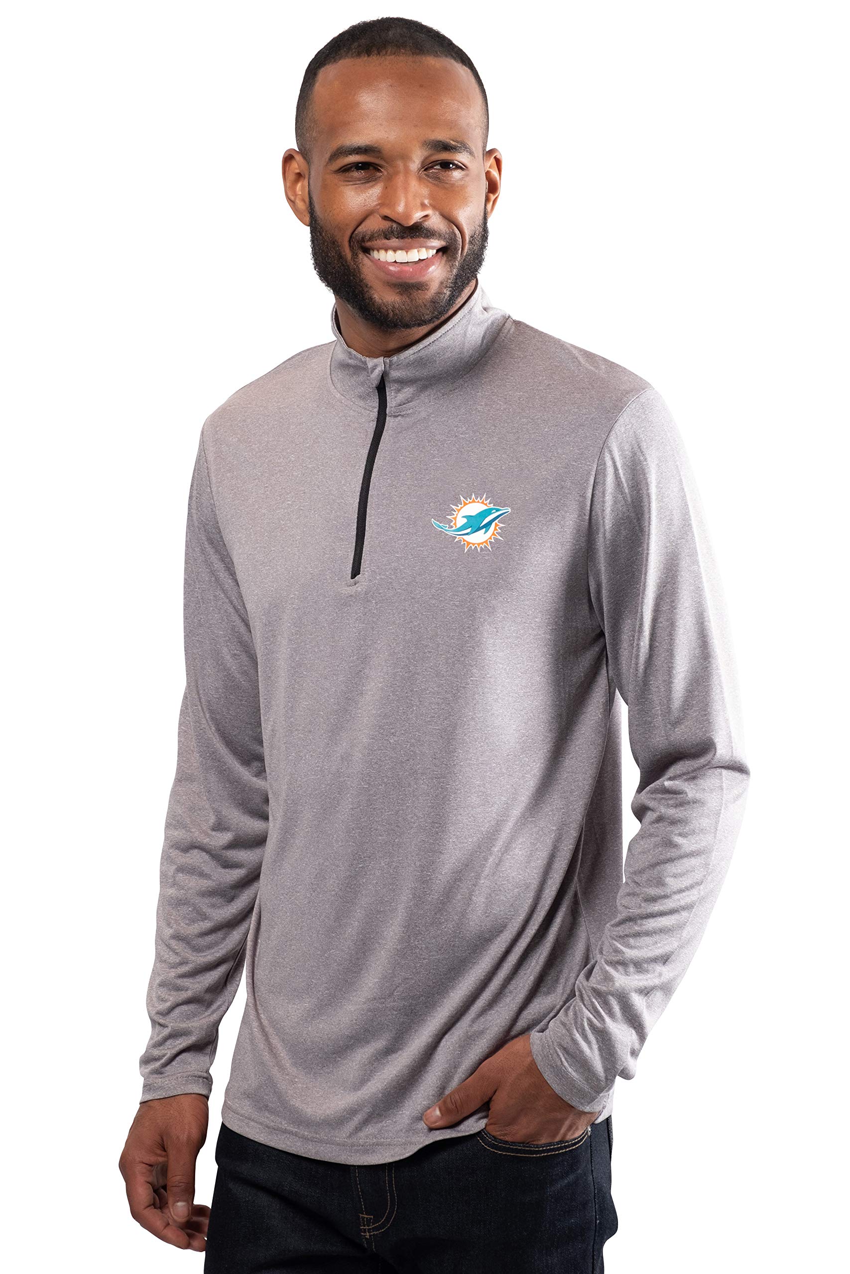 Ultra Game NFL Miami Dolphins Mens Super Soft Quarter Zip Long Sleeve T-Shirt|Miami Dolphins