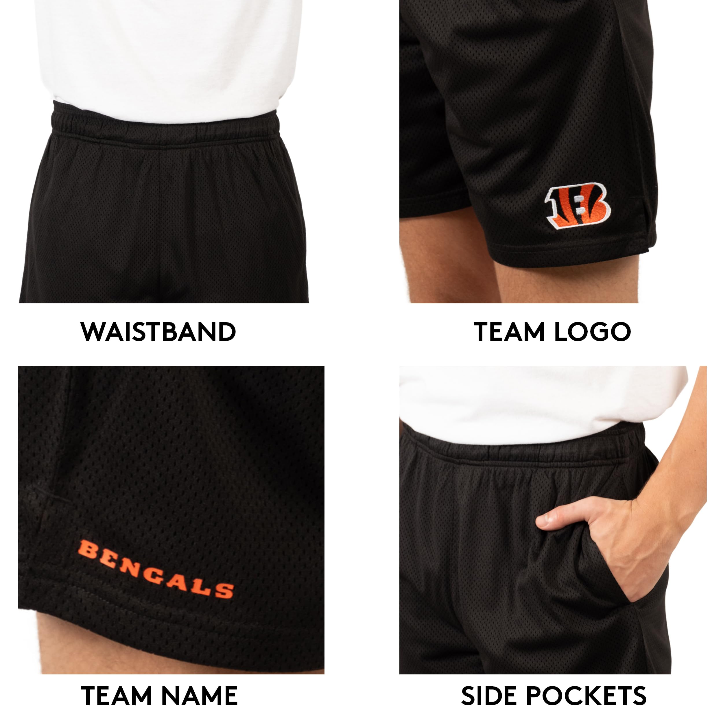 Ultra Game NFL Cincinnati Bengals Mens 7 Inch Soft Mesh Active Training Shorts|Cincinnati Bengals