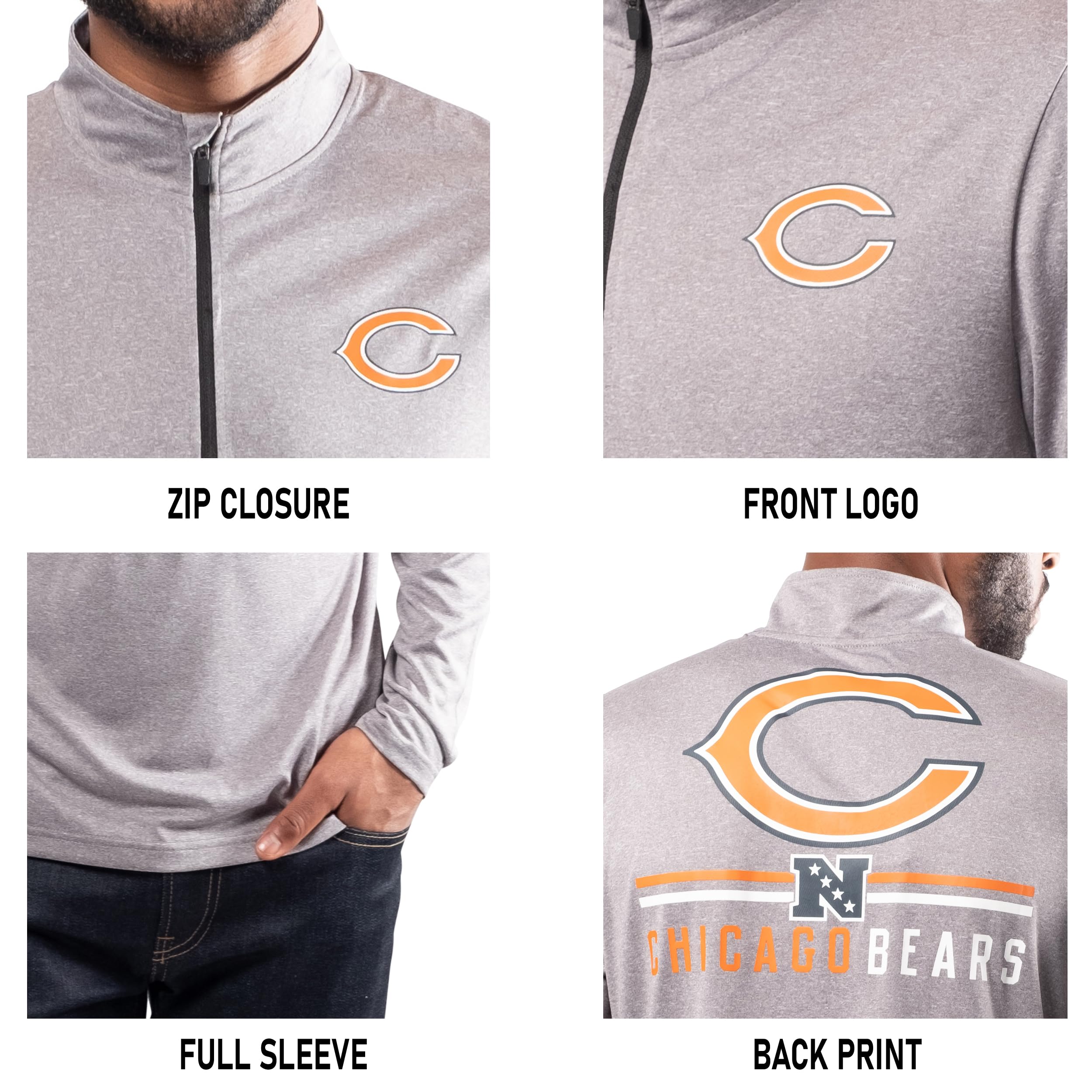 Ultra Game NFL Chicago Bears Mens Super Soft Quarter Zip Long Sleeve T-Shirt|Chicago Bears