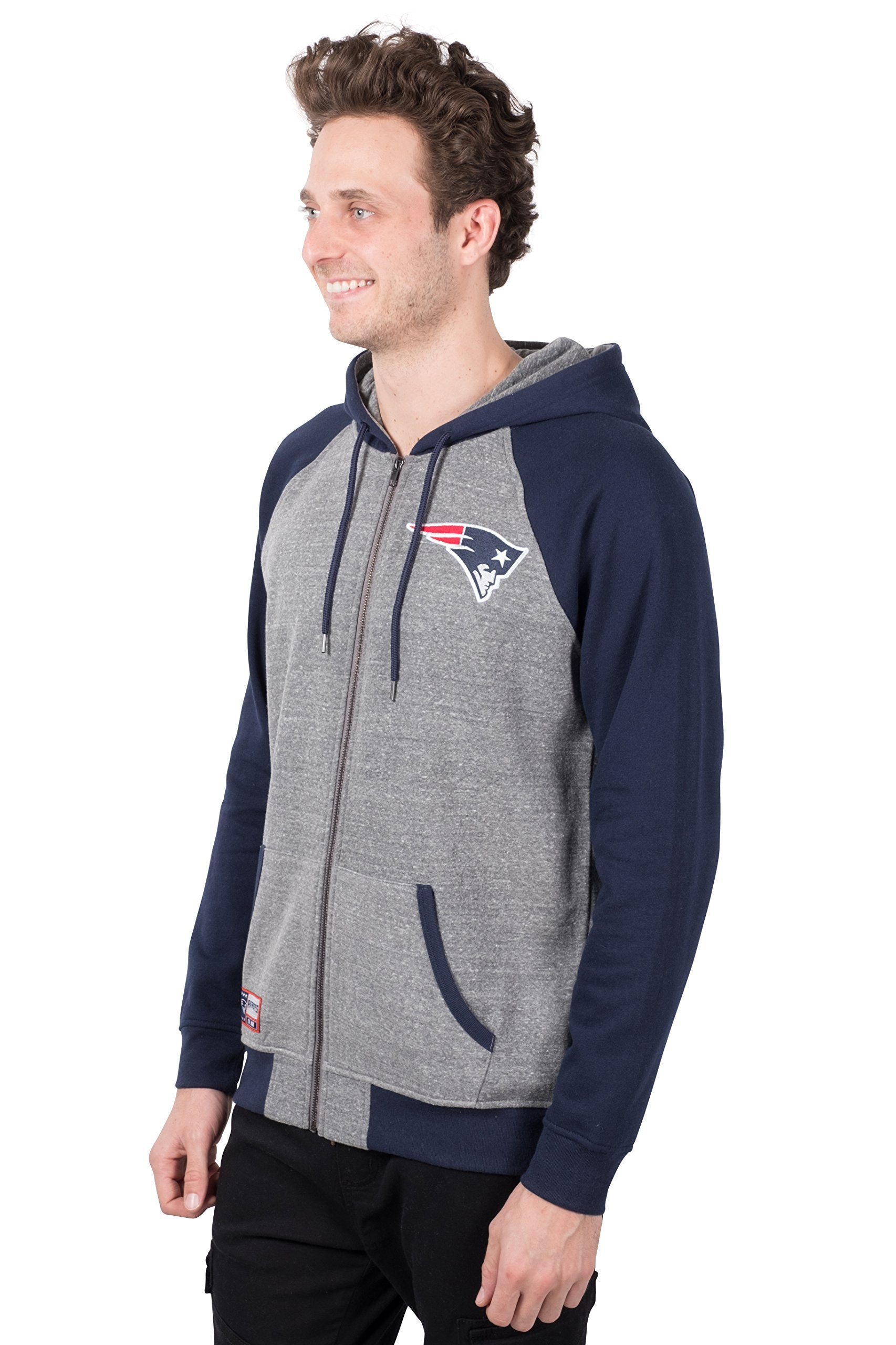 Ultra Game NFL New England Patriots Mens Full Zip Soft Fleece Raglan Hoodie|New England Patriots
