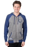 Ultra Game NFL Indianapolis Colts Mens Full Zip Soft Fleece Raglan Hoodie|Indianapolis Colts