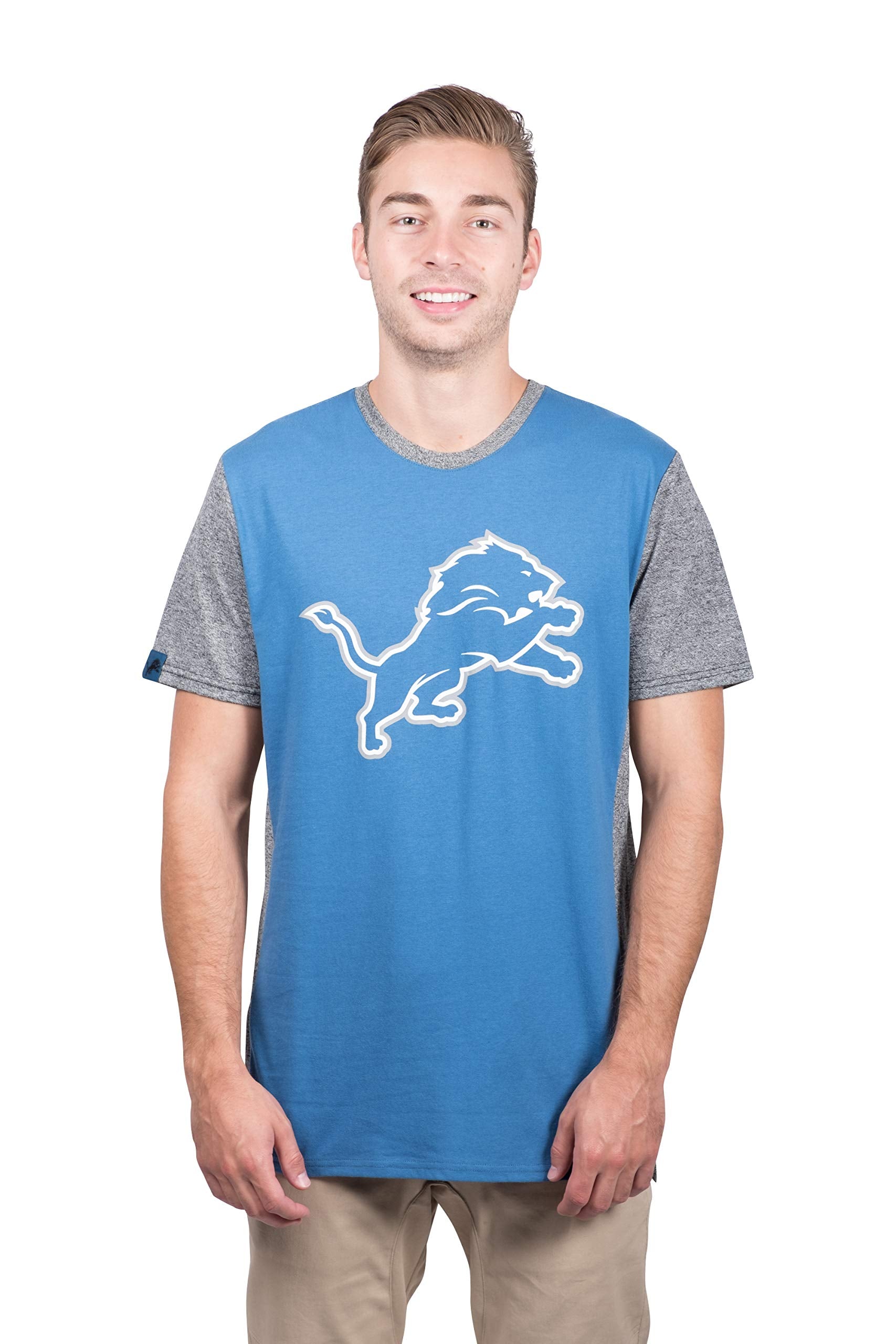 Ultra Game NFL Detroit Lions Mens T-Shirt Raglan Block Short Sleeve Tee Shirt|Detroit Lions