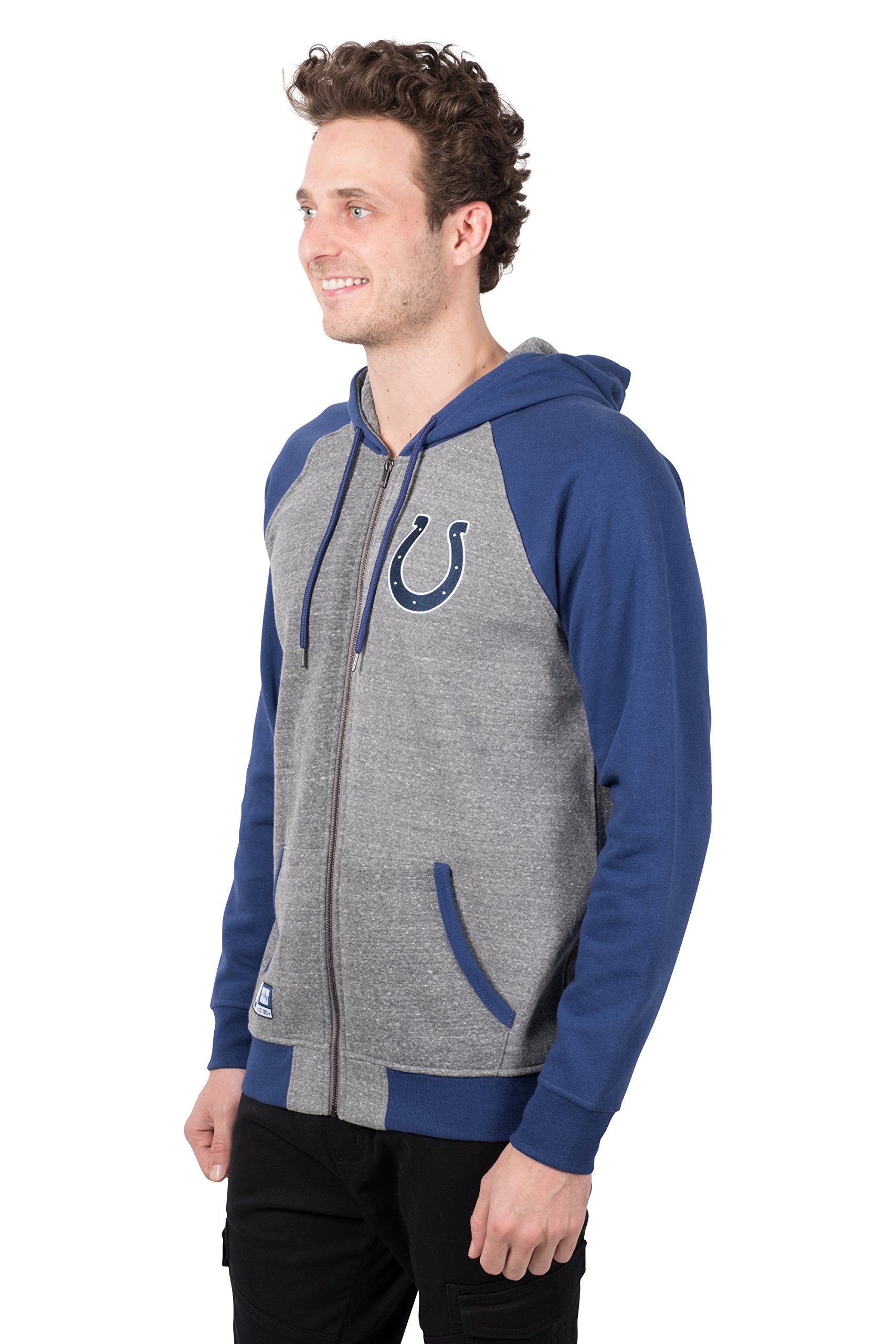 Ultra Game NFL Indianapolis Colts Mens Full Zip Soft Fleece Raglan Hoodie|Indianapolis Colts