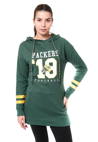 Ultra Game NFL Green Bay Packers Womens Soft French Terry Tunic Hoodie Pullover Sweatshirt|Green Bay Packers
