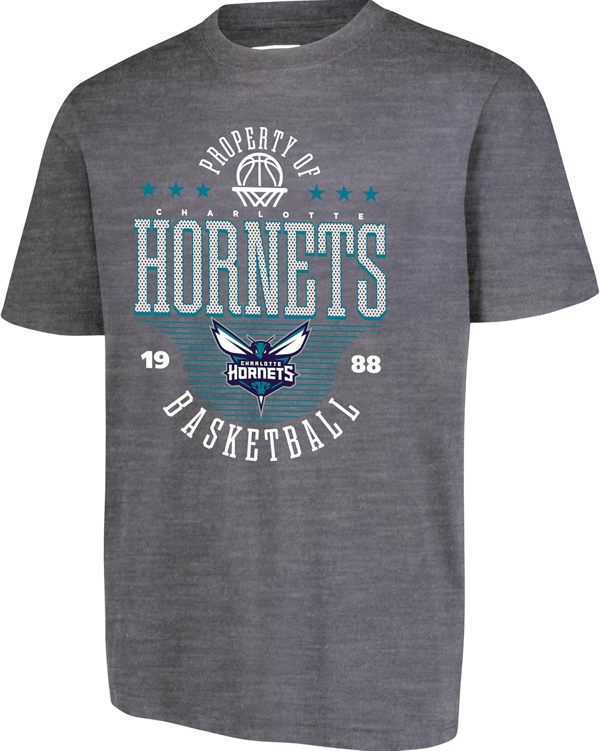 Ultra Game NBA Official Men's Standard Super Soft Mad Props T-Shirt, Charlotte Hornets, Heather Charcoal|Charlotte Hornets