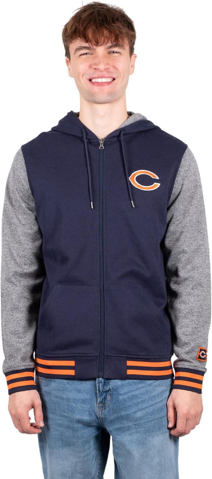 Ultra Game NFL Official Adults Ultimate Full Zip Varsity Hoodie Sweatshirt Jacket - Unisex, Chicago Bears, Team Color|Chicago Bears