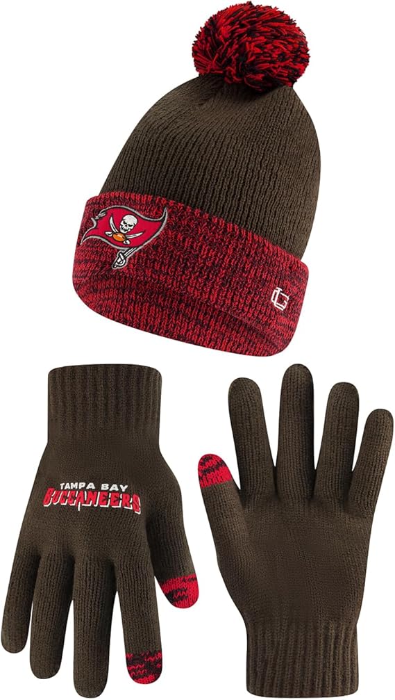 Ultra Game NFL Official Youth Super Soft Two Tone Winter Beanie Knit Hat with Extra Warm Touch Screen Gloves, Tampa Bay Buccaneers, Team Color, One Size|Tampa Bay Buccaneers