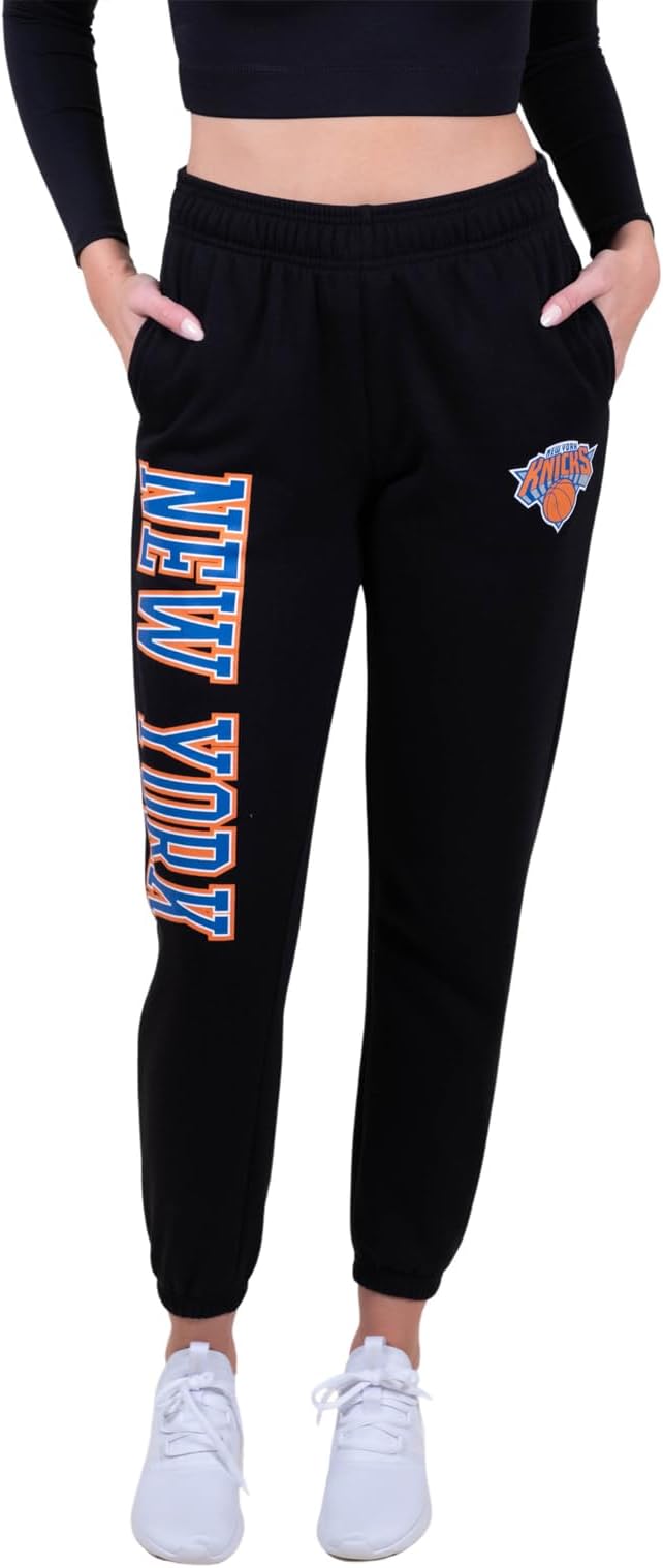 Ultra Game NBA Official Women's Super Soft Active Fleece Sweatpants Joggers, New York Knicks|New York Knicks