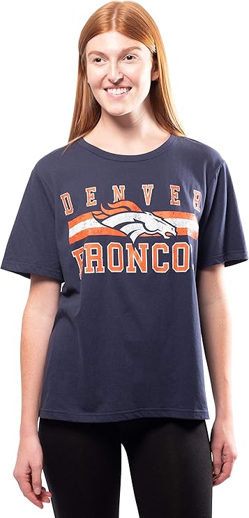 Ultra Game NFL Official Women's Distressed Graphics Super Soft Crew Neck T-Shirt, Denver Broncos, Team Color|Denver Broncos