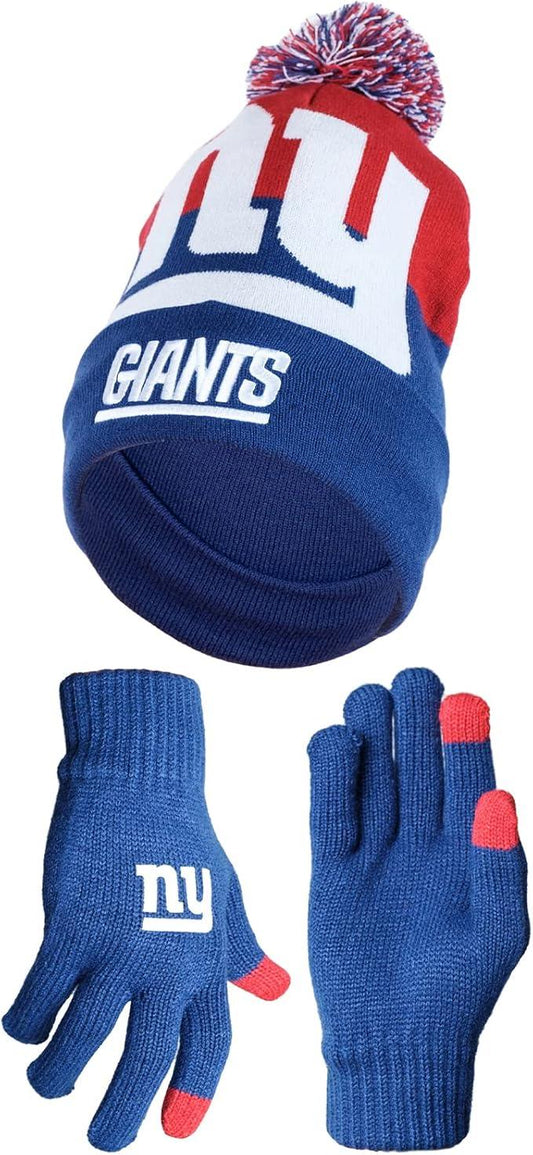 Ultra Game NFL Official Adults Unisex Super Soft Winter Beanie Knit Hat With Extra Warm Touch Screen Gloves, New York Giants, Team Color 2, 1SIZE|New York Giants