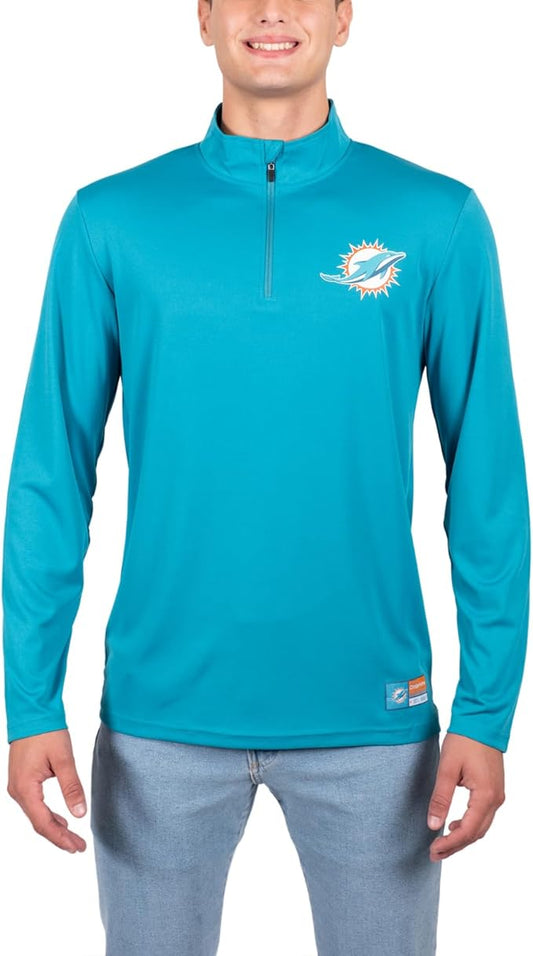 NFL Official Adults Super Soft Quarter Zip Long Sleeve T-Shirt - Unisex|Miami Dolphins